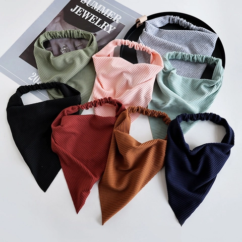 Diadema Triangular de Punto Acanalado de Color Sólido para Mujer Pañuelo Elástico Retro Turban para el Peinado Diario