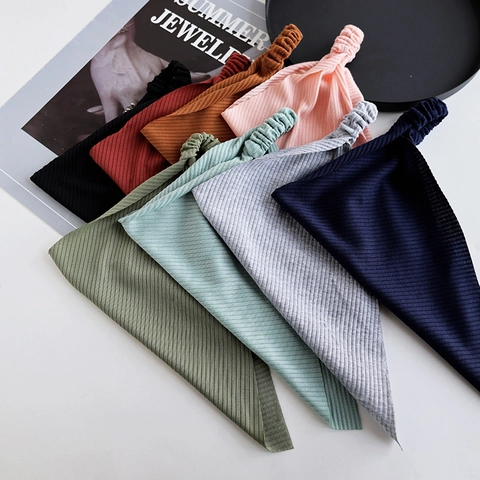 Diadema Triangular de Punto Acanalado de Color Sólido para Mujer Pañuelo Elástico Retro Turban para el Peinado Diario