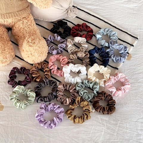 Satin Hair Scrunchies For Women Solid Color Elastic Hair Ties Soft Oversized Hair Bands Elegant Korean Hair Accessories