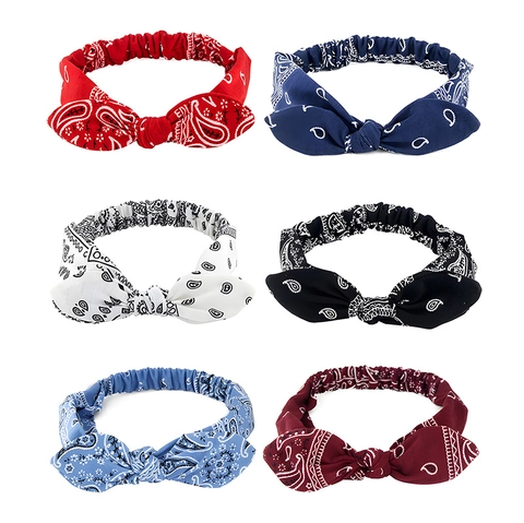 Women Paisley Printed Elastic Headband Soft Cloth Bow Rabbit Ear Hair Band Western Vintage Floral Turban Hair Accessories