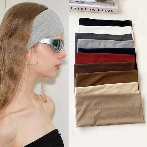 Polyester Solid Color High Elastic Sports Headband For Women Wide Knitted Yoga Hair Band Retro Soft Workout Turban Headwrap