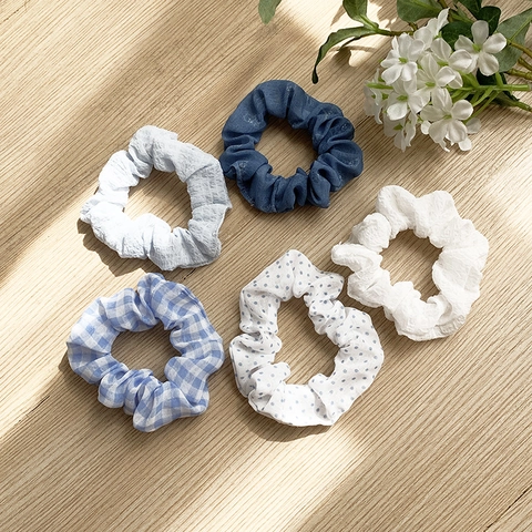 Korean Style Floral Fabric Scrunchies For Women High Elasticity Hair Ties Vintage Plaid Polka Dot Hair Accessories Hair Rope