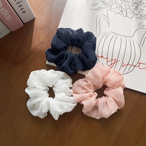 Nuovo Stile Coreano Dolce 3D Pois Tinta Unita Tessuto Scrunchie per Donna Carino Pieghettato Grande Elastico Capelli Accessori