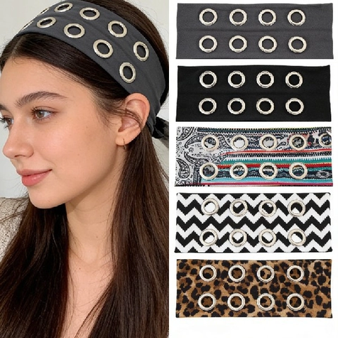 Vintage Damen Bedruckt Ösen Haarreif Elastisch Breit Polyester Metallösen Stirnband Paisley Täglich Haarschmuck