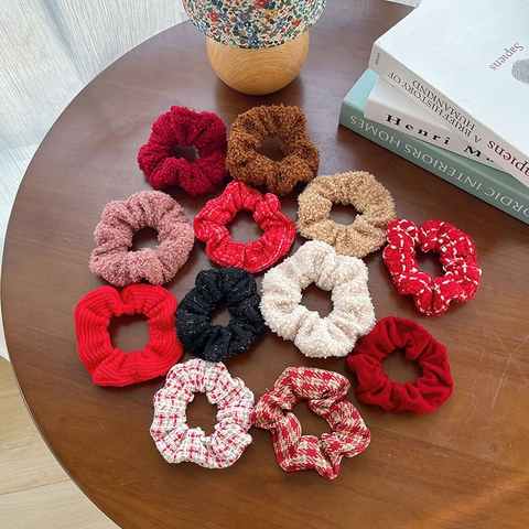 Elegant Fabric Plush Tweed Hair Scrunchies For Women Autumn Winter Large Hair Tie Vintage Chic Fashion Hair Accessories