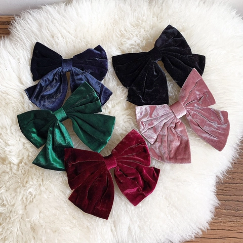 Large Velvet Bow Hair Clip For Women Vintage Elegant Oversized Gold Velvet Spring Clip Handmade Solid Color Hair Accessories
