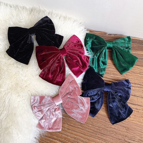 Large Velvet Bow Hair Clip For Women Vintage Elegant Oversized Gold Velvet Spring Clip Handmade Solid Color Hair Accessories