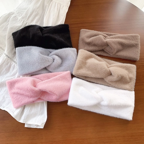 Women Faux Fur Headband Winter Warm Twisted Head Wrap Elastic Plush Ear Warmer Cross Turban Fashion Hair Accessories