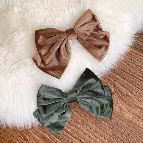 Large Velvet Bow Hair Clip For Women Vintage Handmade Double Layer Spring Clip Autumn Winter Hair Accessories Elegant Headpiece