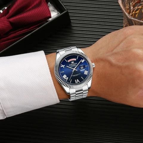 Orologio da Uomo Business al Quarzo Acciaio Inossidabile Impermeabile Giorno Data Numeri Romani Lusso Moda Classico