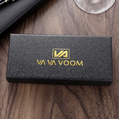 Caja de Reloj Marca VA VA VOOM Rectangular Cuadrada Negra Textura en Relieve Caja de Regalo de Papel Logo Estampado en Caliente Joyero Con Forro Interior