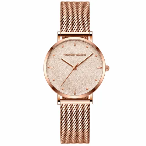 Damen Mode Quarzuhr Sternenhimmel Mattiertes Zifferblatt Minimalistisch Netzarmband Edelstahl Wasserdicht Elegant Armbanduhr