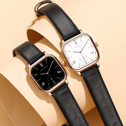 Elegante Reloj de Cuarzo Cuadrado para Mujer Caja de Aleación de Oro Rosa Correa de Cuero Genuino Números Romanos Minimalistas Reloj de Pulsera para Mujer Casual de Negocios Impermeable