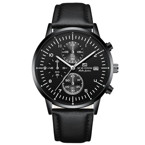 Orologio da Uomo Quarzo Business Cassa in Lega Cinturino in Vera Pelle Acciaio Inossidabile Multifunzione Cronografo Calendario Impermeabile