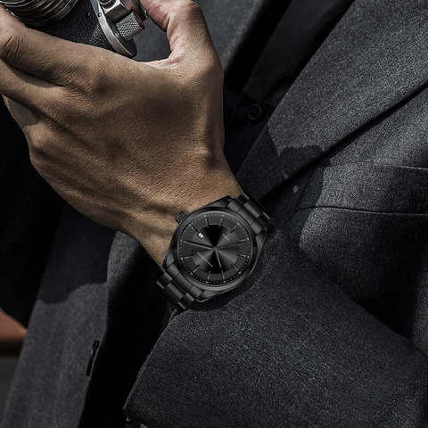Hannah Martin Men's Quartz Watch Stainless Steel Strap Waterproof Luminous Date Business Casual Fashion Wristwatch For Men