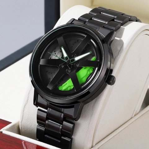 Orologio da Uomo con Design a Cerchione Auto Rotante 3D Vuoto Orologio al Quarzo Sportivo Impermeabile Cinturino in Acciaio