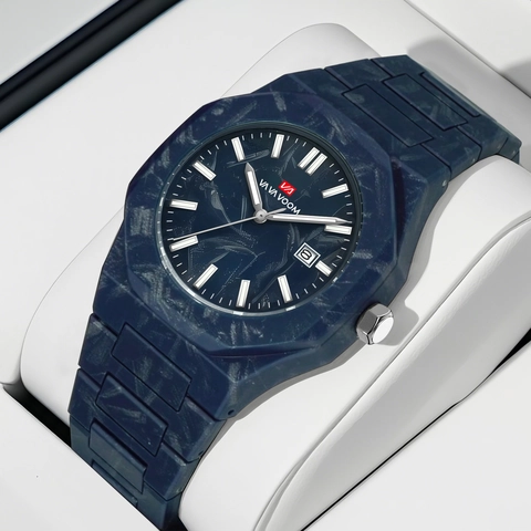 Orologio al Quarzo di Lusso da Uomo Con Motivo Marmo Calendario Impermeabile Ghiera Ottagonale Cassa in Lega Cinturino in Plastica