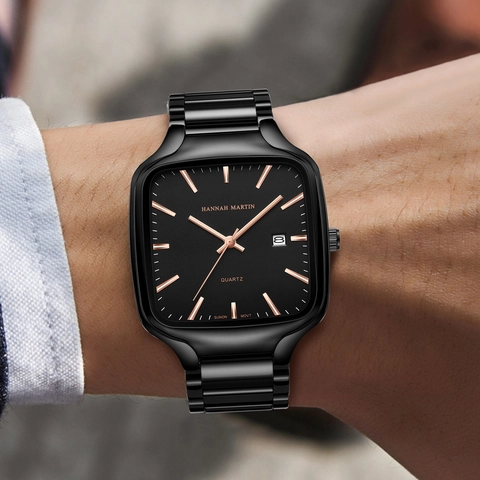 Orologio al Quarzo Quadrato da Uomo Impermeabile Luminoso Calendario Data Cinturino in Acciaio Inossidabile Business Casual