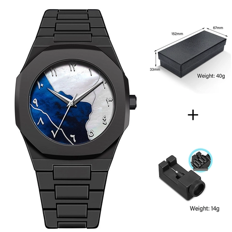 Reloj de Cuarzo Octogonal Negro Mate para Hombre Números Arábigos Esfera Mármol Correa Plástico Deportivo Impermeable