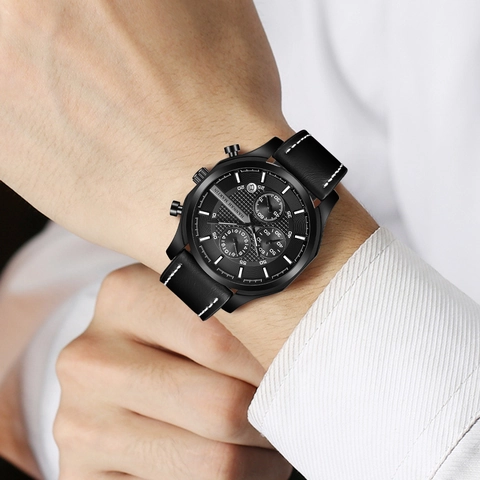 Herren Business Quarzuhr Luxus Chronograph Leuchtend Wasserdicht Mode Lässig Lederarmband Armbanduhr Herren Geschenk