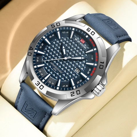 VAVAVOOM Orologio al Quarzo da Uomo Business Moda Impermeabile Luminoso Calendario Quadrante 3D Cinturino in Acciaio Inossidabile Pelle