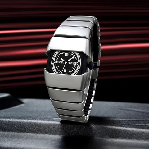Futurist Mens Quartz Watch Zinc Alloy Case Stainless Steel Plastic Segmented Strap Waterproof Luminous Industrial Sport Wristwatch