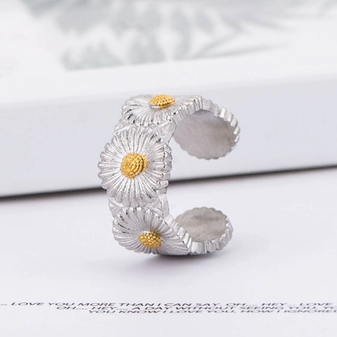 Anillo Ajustable Abierto de Flor de Margarita de Acero Inoxidable Hip Hop Niche Anillo Floral para Mujer Hombre Joyería Regalo