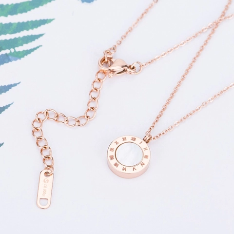 Roségold Edelstahl Römische Zahlen Rund Anhänger Halskette Perlmutt Strass Eingelegt Schlüsselbeinkette Schmuck