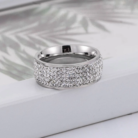 Luxus Edelstahl Mehrreihiger Pavé Zirkonia Ring Sternenhimmel Stil Paar Ring Mode Schmuck Für Damen Und Herren