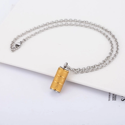 Collana con Ciondolo a Cilindro Sutra Rotante in Acciaio Inossidabile da Uomo Vintage Placcato Oro Ruota della Preghiera