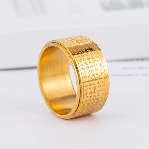 Bague Spinner Rotative en Acier Inoxydable Avec Gravure Sutra du Cœur Bague Religieuse Bouddhiste pour Hommes Femmes