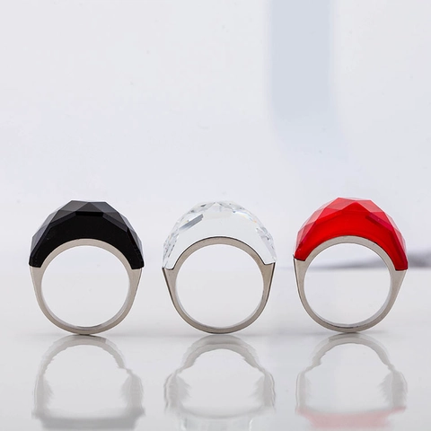 Bague en Acier Inoxydable Punk Exagérée Grand Verre Translucide Facetté Bijoux Mode Géométriques pour Hommes Femmes Fête