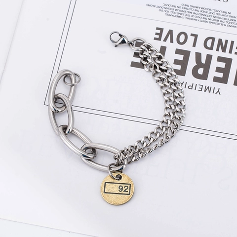 Unisex Βραχιόλι με Αλυσίδα Stainless Steel Spliced Cuban Με Χρυσό Στρογγυλό Μενταγιόν Hip Hop Κοσμήματα Δώρο