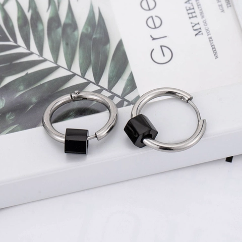 Minimalistische 316L Roestvrijstalen Creolen Geometrische Kubus Bedel Goud Zilver Zwart Kleine Huggie Oorbellen Voor Dames Heren