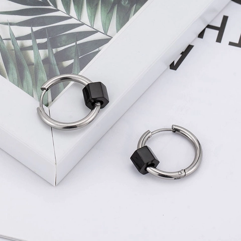 Minimalistische 316L Roestvrijstalen Creolen Geometrische Kubus Bedel Goud Zilver Zwart Kleine Huggie Oorbellen Voor Dames Heren