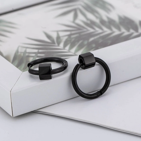 Minimalistische 316L Roestvrij Stalen Geometrische Creolen Voor Dames Heren Punk Zwart Zilver Goud Kubus Hanger Sieraden