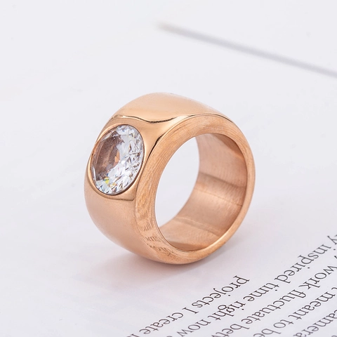 Bague pour Hommes en Acier Inoxydable Bande Large Incrustée de Grand Zirconia Mode Audacieuse Bijoux Polis