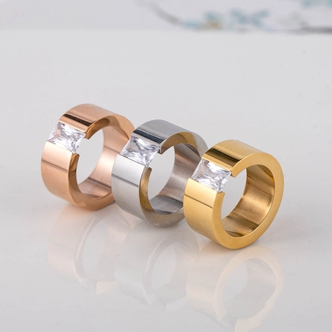 Bague Minimaliste en Acier Inoxydable avec Strass pour Hommes Plaquée Or Argent Géométrique Incrustée Bijoux Affaires