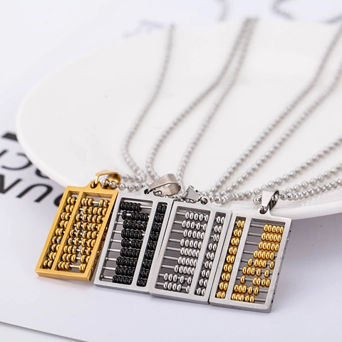 Collier Pendentif Abaque Créatif Acier Titane Plaqué Or 18K Bijoux Style Traditionnel Chinois Cadeau pour Hommes Femmes Chaîne à Billes