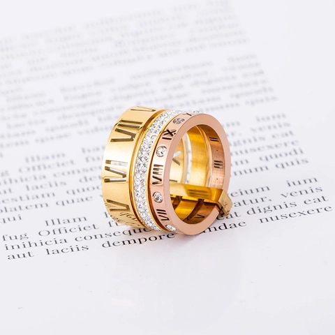 Titanium Steel Roman Numeral Stackable Ring Set For Men Women Rose Gold Gold Silver Pave Rhinestone Creative Band Rings Jewelry