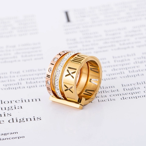 Titanium Steel Roman Numeral Stackable Ring Set For Men Women Rose Gold Gold Silver Pave Rhinestone Creative Band Rings Jewelry