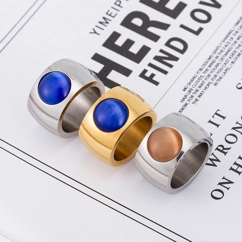 Vintage Heren Roestvrijstalen Ring Met Ronde Kattenoogsteen Goud Zilver Verguld Brede Band Geometrisch Minimalistisch Sieraad Cadeau