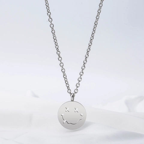 Collar con Colgante de Cara Sonriente con Ojos en X de Acero Inoxidable Hip Hop Joyería Punk de Moda para Hombres Mujeres