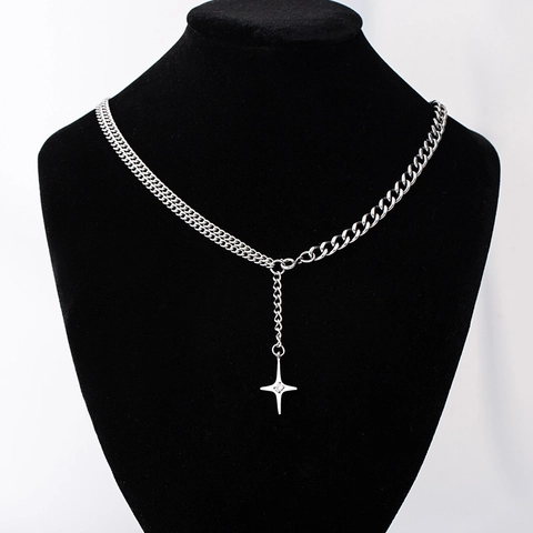 Collana Punk in Acciaio Inossidabile a Doppio Strato con Ciondolo a Stella e Zircone Gioielli Streetwear Hip Hop per Uomo Donna