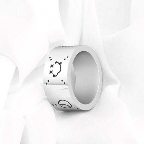 Punk Titanium Steel Wide Band Ring For Men Women Creative Cartoon Graffiti Smiley Face Streetwear Hip Hop Fashion Jewelry