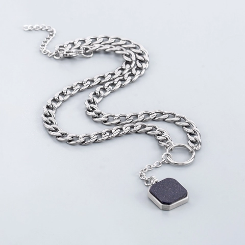 Titanstahl Blaufluss Anhänger Halskette Minimalistische Panzerkette Unisex Streetwear Schmuck Für Damen Herren