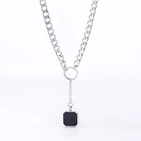 Titanstahl Blaufluss Anhänger Halskette Minimalistische Panzerkette Unisex Streetwear Schmuck Für Damen Herren