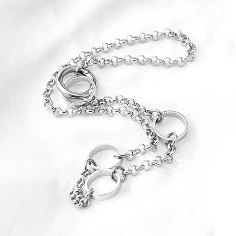Punk Minimalistisch Roestvrij Staal Rolo Ketting Halsketting Met Geometrische Ring Bedels Patchwork Choker Voor Mannen Vrouwen Sieraden