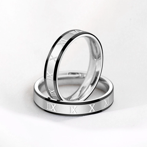 Vintage Titaniumstalen Ring Met Romeinse Cijfers Minimalistisch Zilver Zwart Tweekleurig Sieraden Unisex Vingerring
