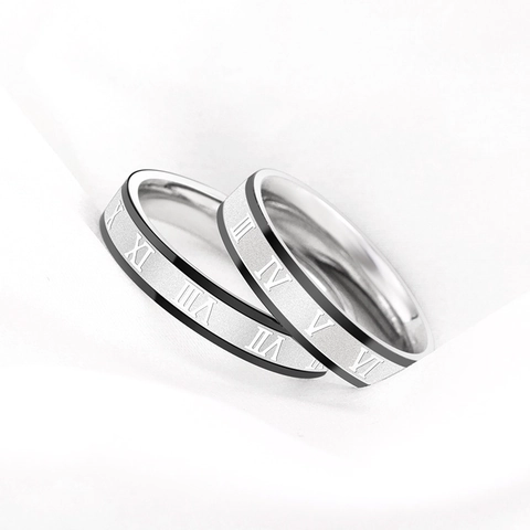 Vintage Titaniumstalen Ring Met Romeinse Cijfers Minimalistisch Zilver Zwart Tweekleurig Sieraden Unisex Vingerring